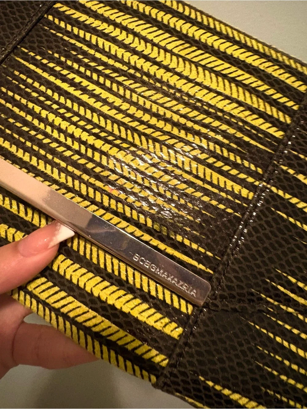 BCBGMAXAZRIA Black Yellow Striped Zip Around Wallet Credit Card Slots Women